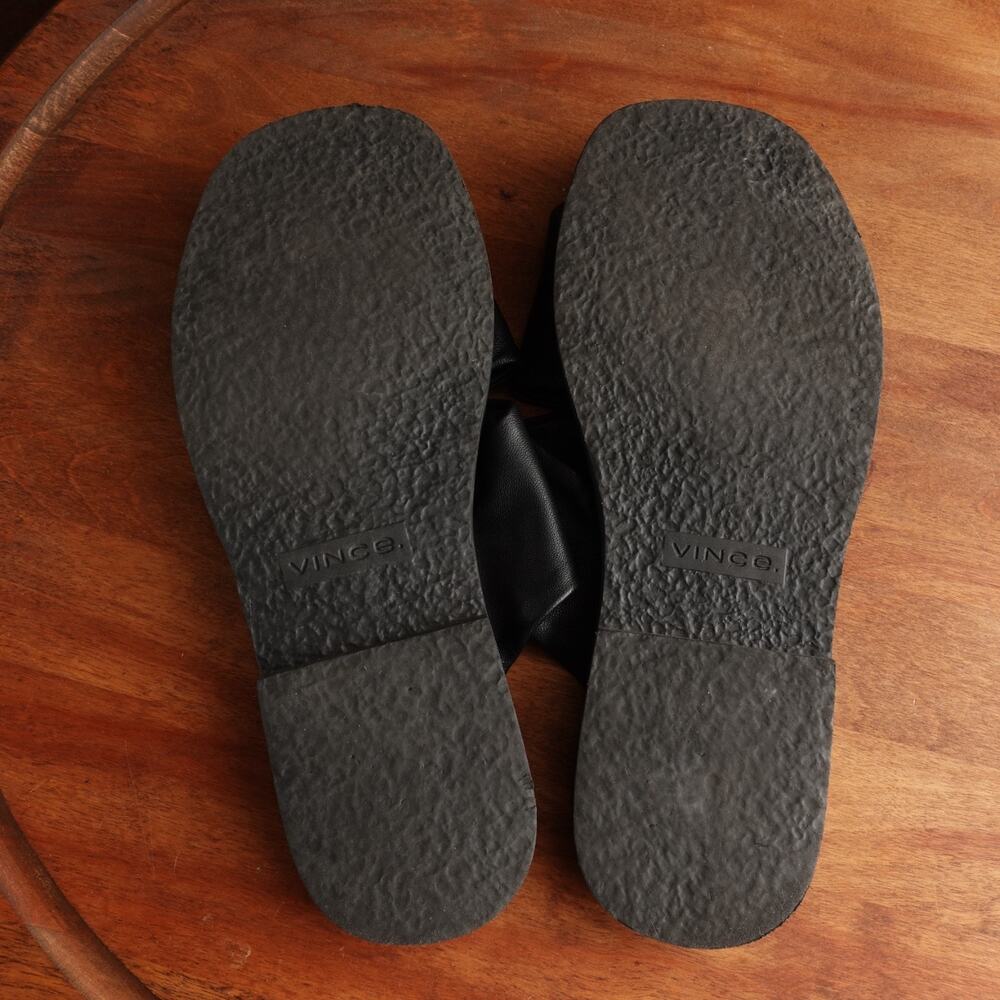 Vince Sandals Womens SZ 8 BLK Leather Slide Minimalist Coastal Flat Resort Shoes - Picture 11 of 14